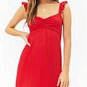 Forever 21 Ruched Ruffle-Trim Mini Dress
